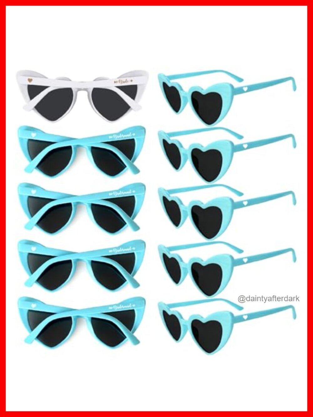 10 Pack Heart Shaped Bride & Bridesmaid Sunglasses Bachelorette Party Favors